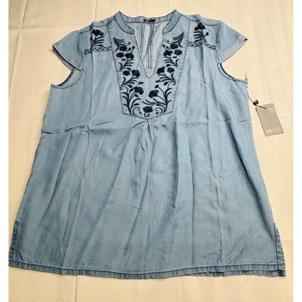 Billy T Embroidered Denim Tunic‎ Top Casual Bohemian Women's Size Medium